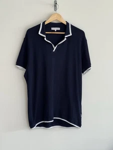 Orlebar “Erick” Short Sleeve Polo Shirt Waffle Navy Blue White XXL - Picture 1 of 12