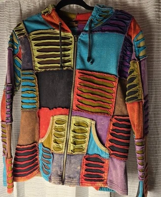 MUJER RISE INTERNATIONAL Vintage HIPPY BOHO SUDADERA CON CAPUCHA TEXTURA Chaqueta con Cremallera XL Foto 1 de 4