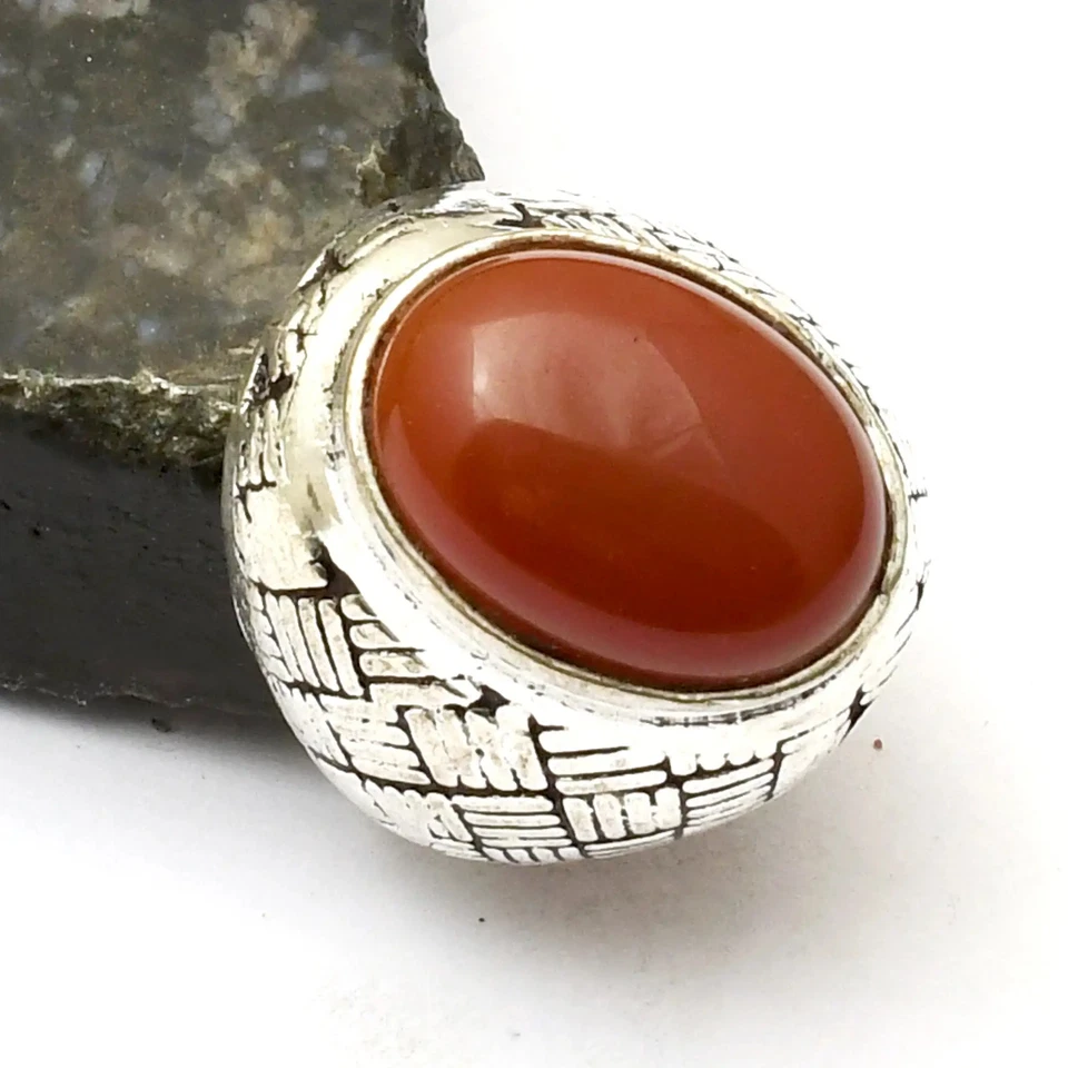 Carnelian 宝石民族手工戒指首饰礼品美国尺寸 6.25 AR 39737 — 第 1/1 张图片