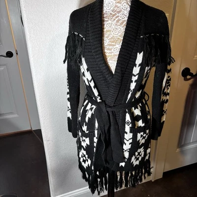Idyllwynd By Miranda Lambert Mamie Fringe Wool Bl Cardigan, Aztec,Western Size S - Image 1 of 4