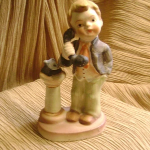 VINTAGE BOY TALKING ON A PHONE BISQUE HANDPAINTED FIGURINE - Picture 1 of 6