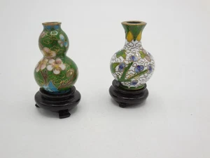 2 Vintage Chinese Cloissone Vase Miniature Vases with Stands 1.5" - Picture 1 of 8