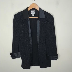 R&M Richards Evening Dress Jacket Size 10 Womens Black Shimmery Collared - Picture 1 of 10