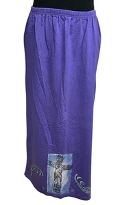 Blue Fish Skirt Womens 0 Purple Totem Print Artwear Boho Handpainted USA Cotton - Picture 1 of 9