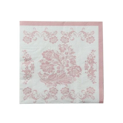 50  White and Pink Paper Cocktail Napkins in French Toile Floral Pattern - Image 1 of 4