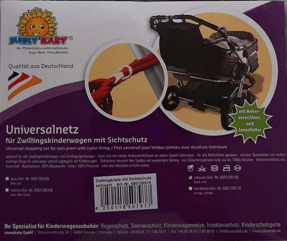 SUNNY BABY Kinderwagennetz Sichtschutz Zwillingskinderwagen schwarz / marine Einkaufsnetz