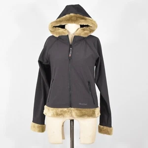 Chaqueta Marmot S Negra Softshell Forrada en Vellón Imitación Piel Borde Chaqueta de Esquí con Capucha - Imagen 1 de 7