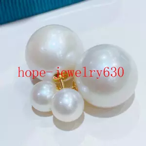 GORGEOUS AAAA 11-12MM REAL NATURAL SOUTH SEA WHITE ROUND PEARL EARRINGS 18K gold - Picture 1 of 4