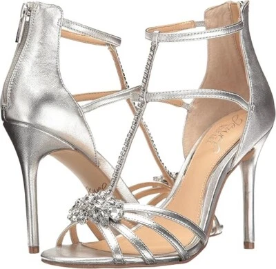 NEW JEWEL Badgley Mischka Hazel II Rhinestone Crystal Strap Open Toe Shoes SZ 7 - Image 1 of 4