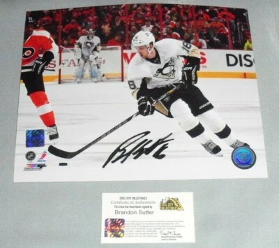 Brandon Sutter, Pgh Penguins, foto firmada 8 x 10, jersey blanco, certificado de autenticidad. Foto 1 de 3