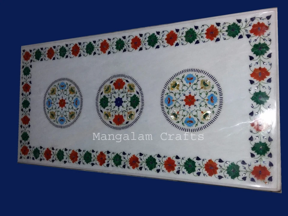48" x 24" Marble Center Table Top Semi Precious Stone Inlay Work Home Decor - Image 1 of 1