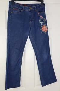 Joe Brown Jeans Embroidered Blue Size 10 Bird Floral Slight Boot Cut EXC Cond - Picture 1 of 12