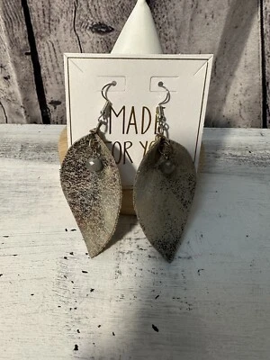 Beige/grey leather Earrings new boho leather earrings - Image 1 of 4