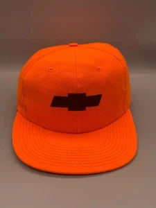 VINTAGE Chevy Hat  Cap Snap Back Orange Chevrolet Trucker Bowtie USA Car Hunting - Picture 1 of 12