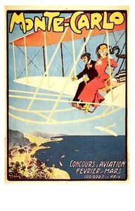 Monte Carlo Concours d'Aviation Dalkeith Poster Series 1990s Postcard J.A. Grun - Picture 1 of 2