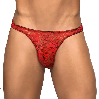 Male Power 442162 Stretch Lace Bong Thong Underwear, Red, S/M - Image 1 of 3