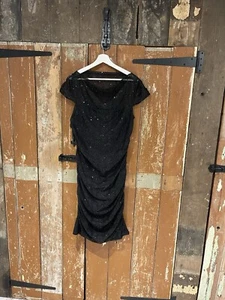 Phase Eight Sequinned Wiggle Dress Side Ruched Cap Sleeve Black UK 16 - Picture 1 of 17