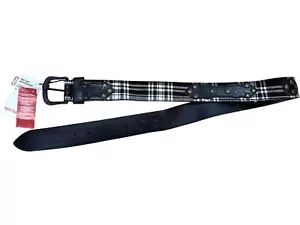 Levi's Red Tab Belt Black Check Leather Unisex Size 95/98 - NEW WITH TAGS - Picture 1 of 8