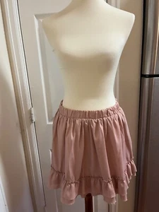 xxi Dusty Rose Ruffle Hem Elastic Waist Mini Skirt Size Large EUC - Picture 1 of 9