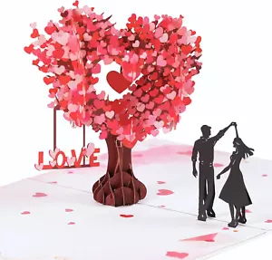 Pop up Anniversary Card, 3D Love Tree Hearts Couple Wedding Card for Her, Wife, - Picture 1 of 12