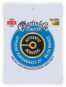 PACK DE 3 JEUX CORDES GUITARE ACOUSTIQUE MARTIN AUTHENTIC SP LIGHT MA140PK3 - Foto 1 di 2