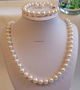 Genuine silver9-10mm circle freshwater pearl necklace+bracelet+earring;L55&16-20 - Bild 1 von 5