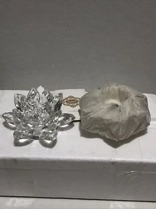SHANNON CRYSTAL by Godinger LOTUS CANDLE HOLDERS Pair NIB - Picture 1 of 5