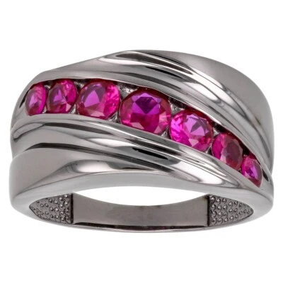 Alianza de boda de oro negro de 14 quilates de rubí creada en laboratorio de 1,37 quilates sobre 7 piedras anillo para hombre Foto 1 de 4