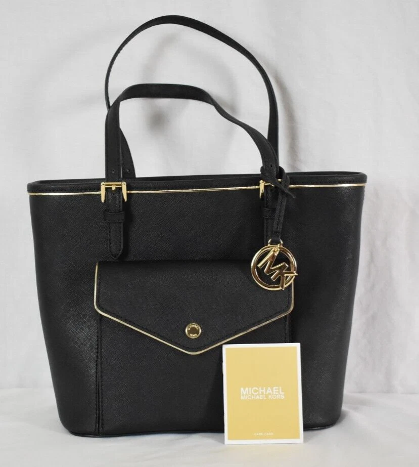 Michael Kors Saffiano Frame Tote Black Purse Leather 38f7xfmt2l