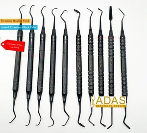 Juego de 10 piezas de instrumentos dentales escaladores dentales y curetas recubiertos de color titanio - Imagen 1 de 3
