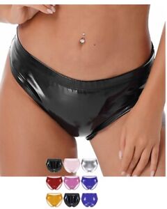Women's Shiny Metallic PVC Leather Briefs Micro Thongs Panties Night Clubwear 