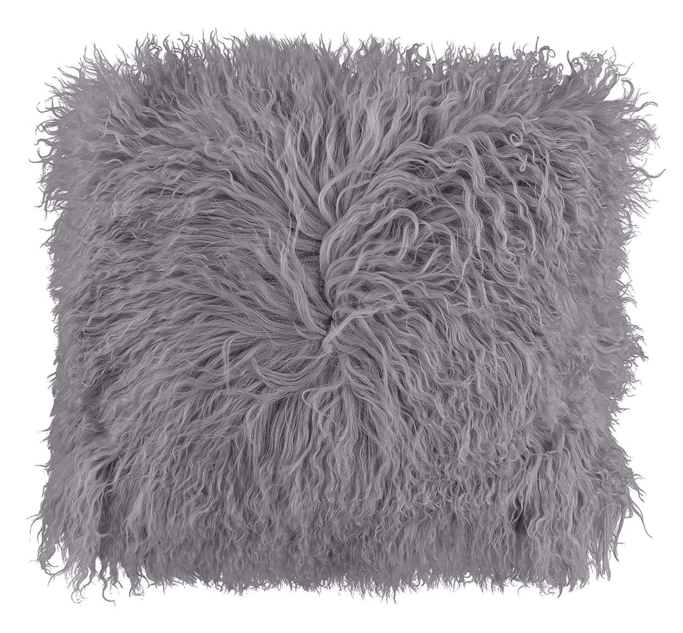 Mongolian Shaggy Faux Fur Suede Silver With Hint of Lilac Cushion Cover 17"