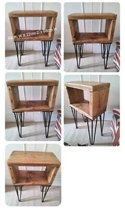 Handmade Bedside Table **Reclaimed Wood Rustic Industrial on Hairpin Legs  - Picture 1 of 11