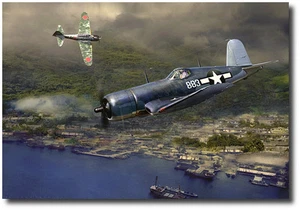 Gunfight Over Rabaul (A/P) by Jack Fellows - F4U Corsair - Aviation Art - Bild 1 von 1