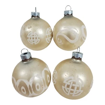 4 adornos vintage de árbol de Navidad de vidrio satinado con perlas EE. UU. modernos de mediados de siglo Foto 1 de 4