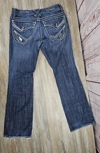 Division E Jeans Mens 30 Buckle Distressed Flap Pocket Stitch Embroidered 7586 - Picture 1 of 17