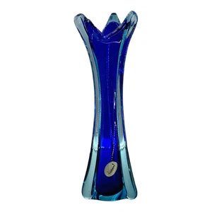 VTG Murano Stretch Glass Vase 13" Jordan Imports JiCo Cobalt Blue Aqua Italy MCM - Picture 1 of 13