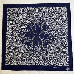 Vintage 1980s Bandana Navy Blue Paisley Floral Botanical Cotton RN 16429 USA - Picture 1 of 12