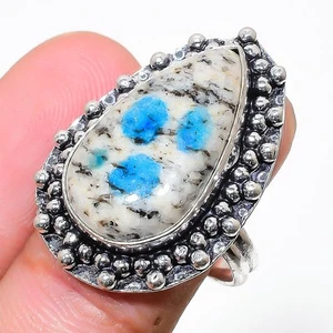 K2 Blu Azzurrite Gemma Artigianale 925 Argento Sterling Anello Gioielleria - Foto 1 di 5
