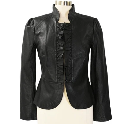 Chaqueta de cuero WHBM Peplum para mujer M con volantes cuello alto blazer manga abullonada Foto 1 de 4
