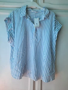 Short Sleeve Striped Shirt Blouse Blue white Size 14 BN - Picture 1 of 5