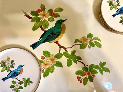 Juego de bandeja de laca Otagiri vintage con diseño de pájaro y floral. Foto 1 de 4