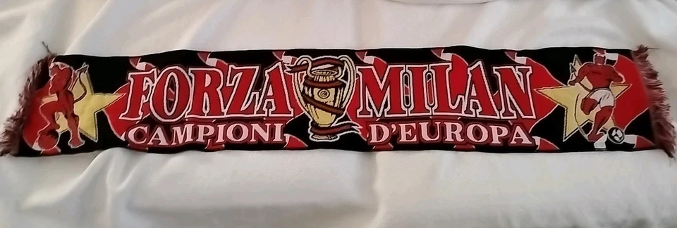 AC Milan Forza Milan Soccer Football Scarf Vintage 90's Campione Italy Red Black - Image 1 of 1