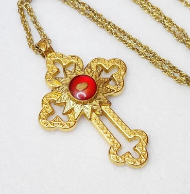Collar Colgante Cruz Reliquia Piedra Belén Vintage Estrella de Belén Tono Dorado Foto 1 de 4