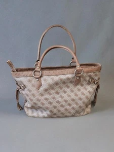 Guess Beige Monogram Satchel Tote Bag | Preloved Elegant Shoulder Bag - Picture 1 of 9