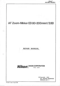 NIKON AF Zoom ED 80-200mm f2.8D Lens Service Repair Manual & Parts List PDF - Picture 1 of 2