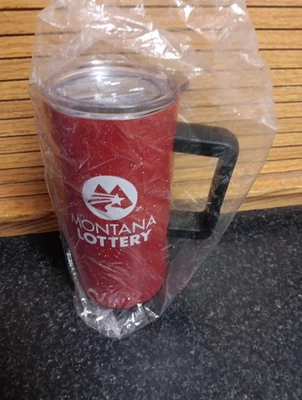 Montana Lottery Travel Tumbler Red, Handled, Sip Lid, Hot Cold Coffee Water - Image 1 of 4