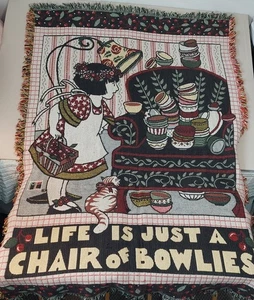 Mary Engelbreit Woven Throw Blanket Life Is Just a Chair of Bowlies 68"x45" Cat - Picture 1 of 15