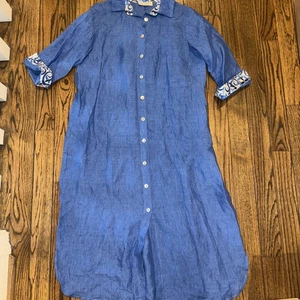 Maxi Camisa Vestido Mogador Anacapri Para Mujer Azul Real Lino M Mangas 3/4 Botón - Imagen 1 de 6