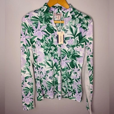 Tommy Bahama Everyday Active Floral Green and Purple Women's Quarter Zip | S - Image 1 of 4